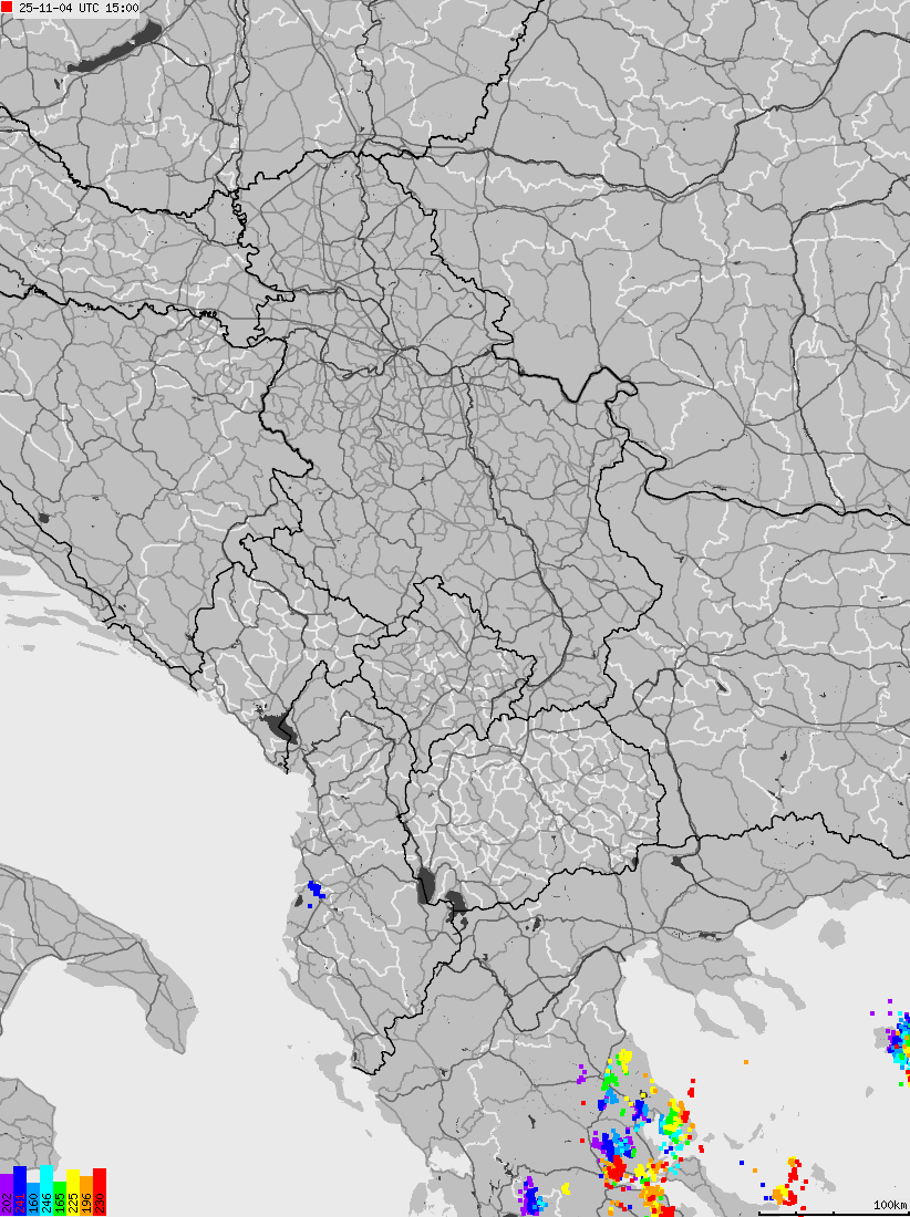 Map of lightnings across Albania, Kosovo, Montenegro, Northern Macedonia, Serbia