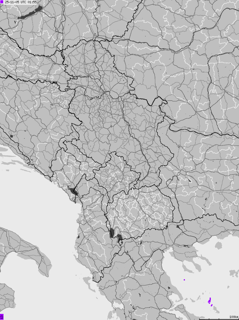 Map of lightnings across Albania, Kosovo, Montenegro, Northern Macedonia, Serbia