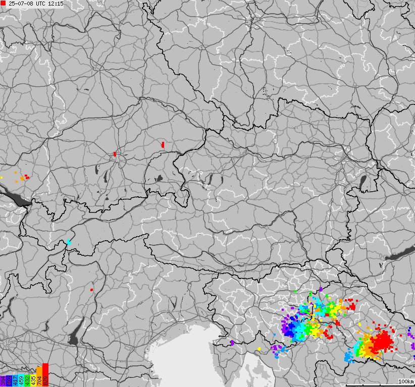 Mapa wyładowań atmosferycznych na obszarze Austrii