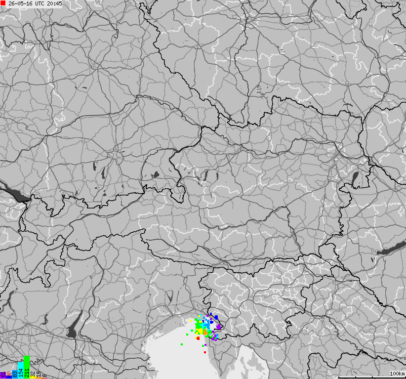 Mapa wyładowań atmosferycznych na obszarze Austrii
