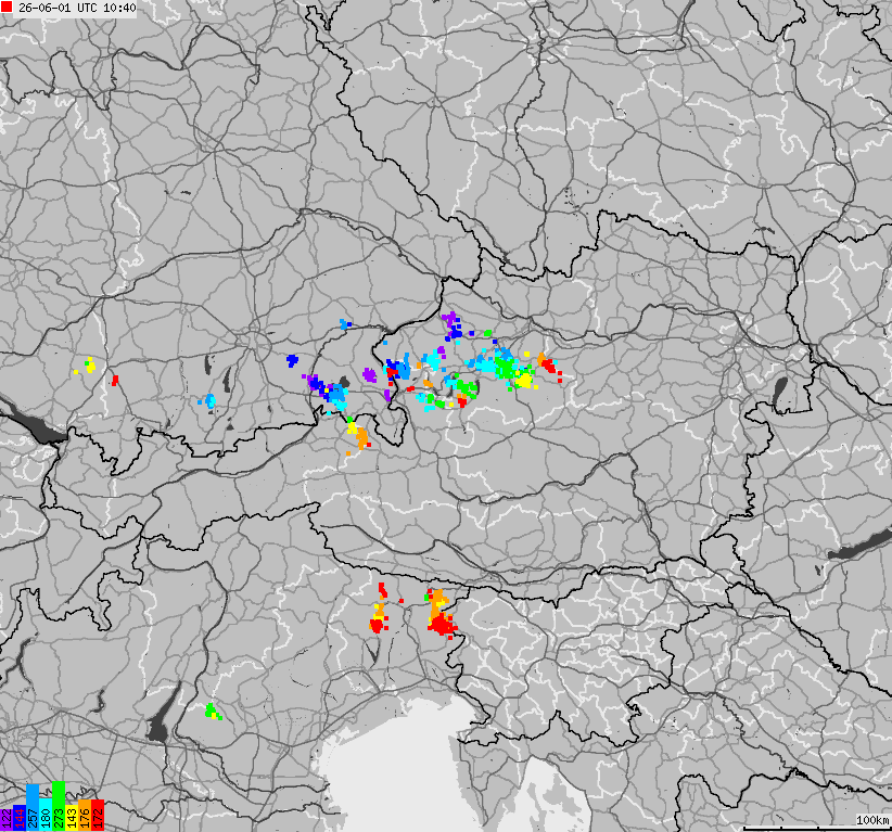Map of lightnings across Austria