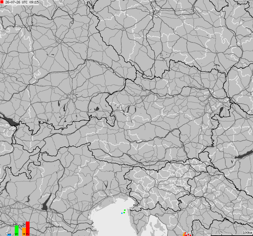 Map of lightnings across Austria