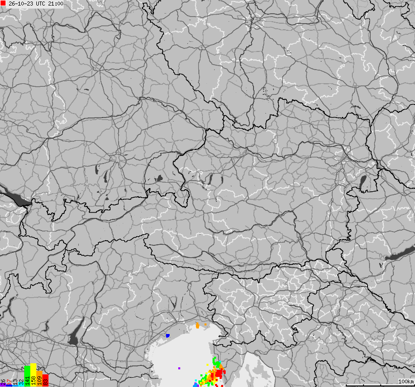 Map of lightnings across Austria