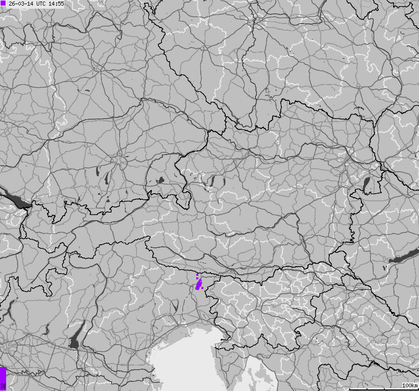 Mapa wyładowań atmosferycznych na obszarze Austrii