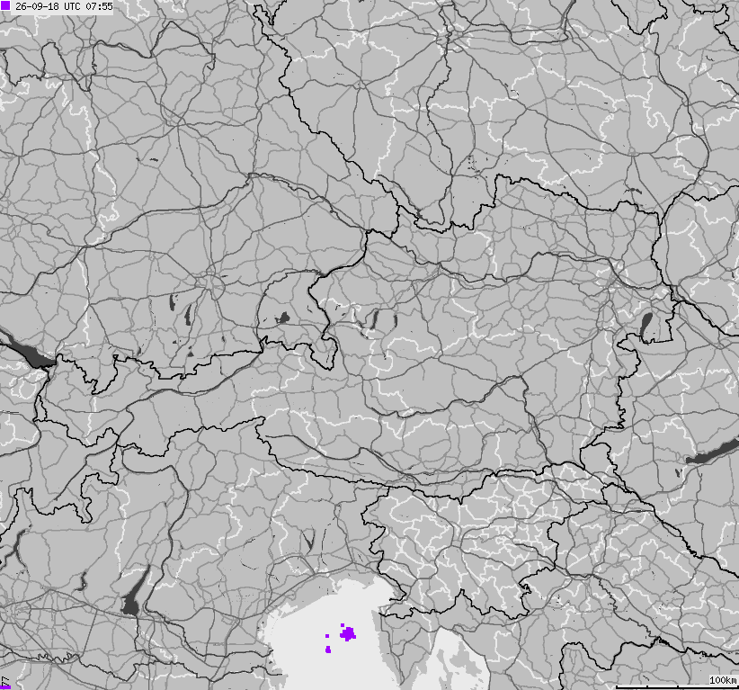 Map of lightnings across Austria