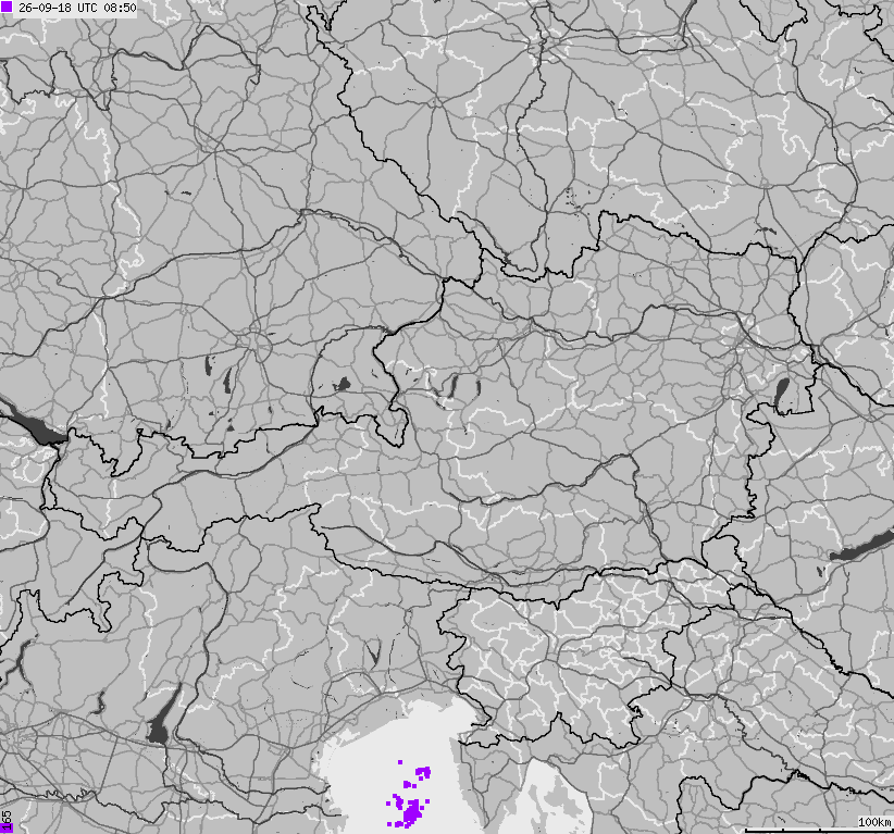 Map of lightnings across Austria