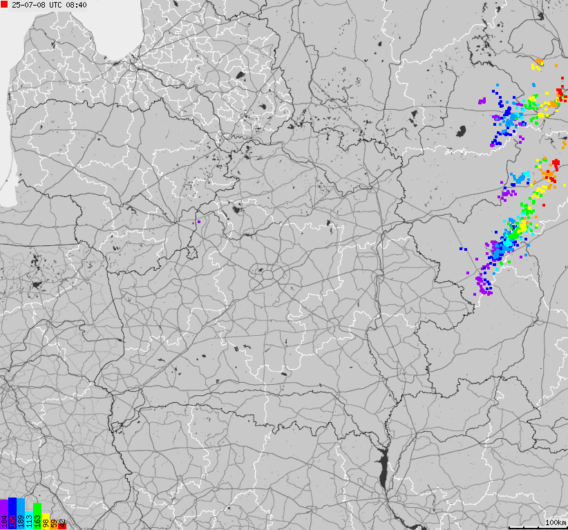 Mapa wyładowań atmosferycznych Białorusi
