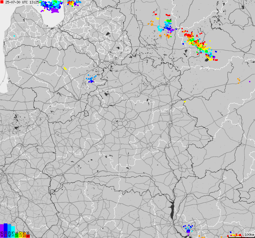Mapa wyładowań atmosferycznych Białorusi
