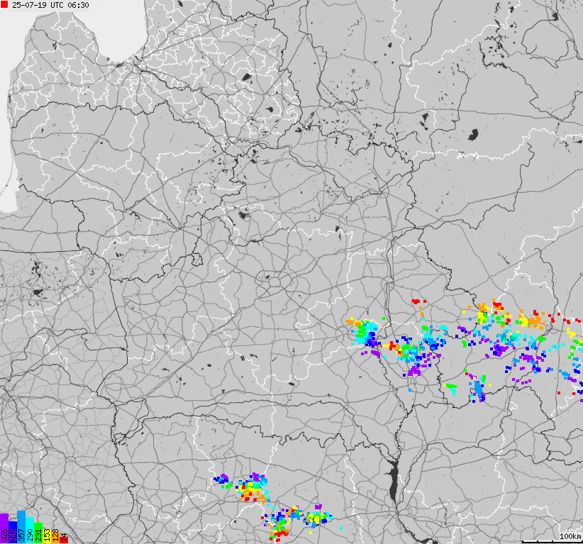 Mapa wyładowań atmosferycznych Białorusi