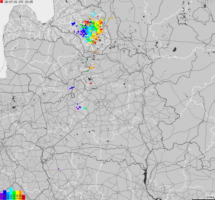 Mapa wyładowań atmosferycznych Białorusi