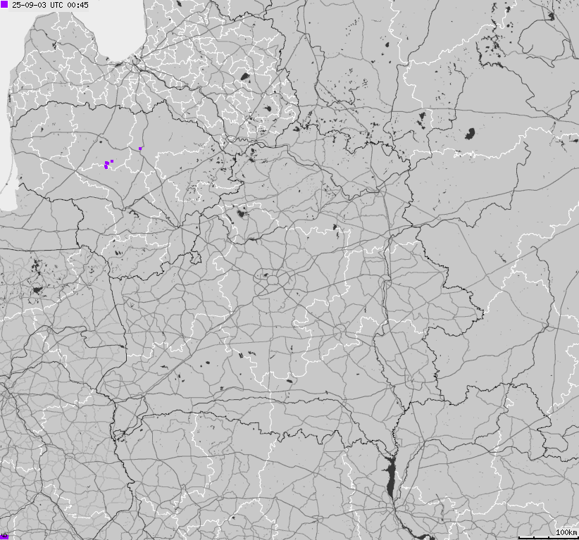 Mapa wyładowań atmosferycznych Białorusi