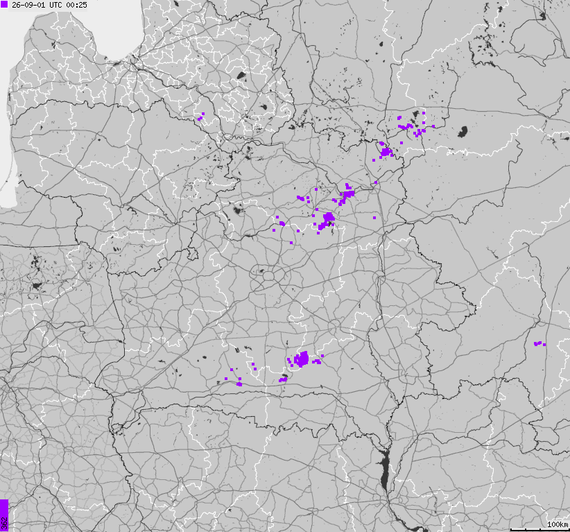 Map of lightnings Belarus