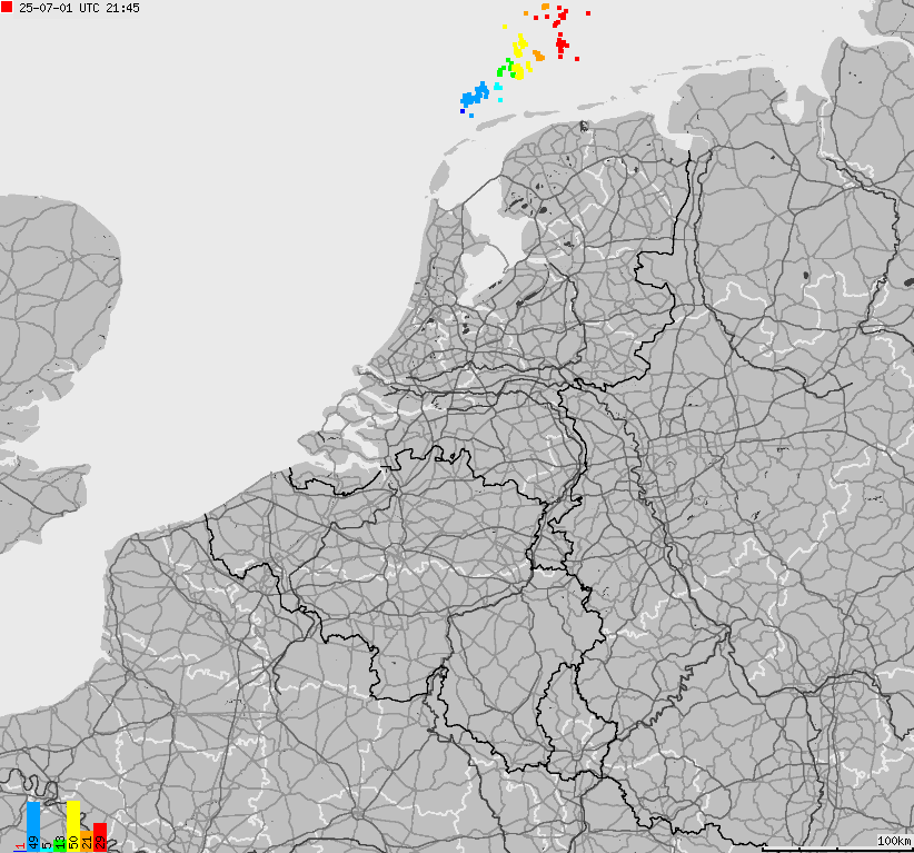 Mapa wyładowań atmosferycznych na obszarze Belgii, Luksemburga, Niderlandów