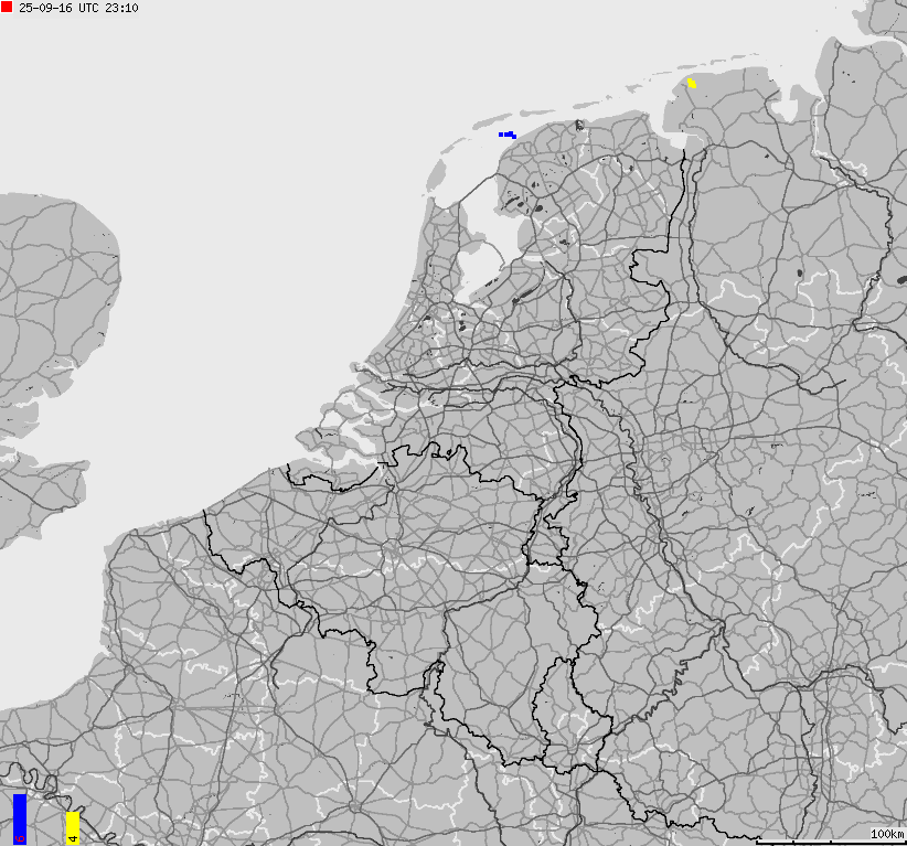 Map of lightnings across Belgium, Luxembourg, Netherlands