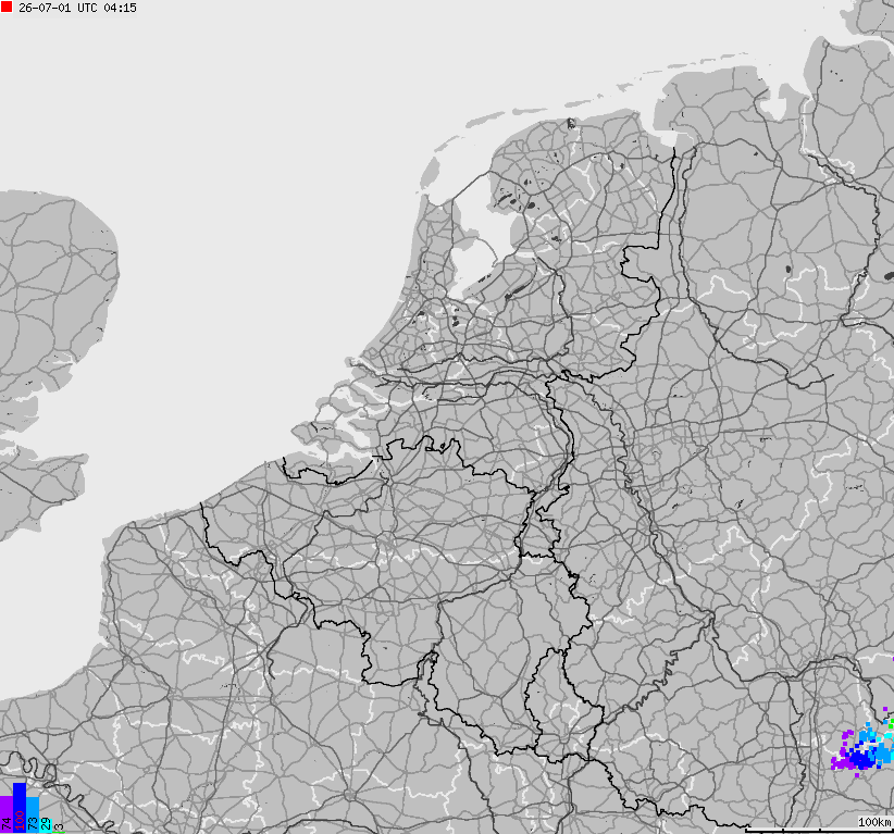 Mapa wyładowań atmosferycznych na obszarze Belgii, Luksemburga, Niderlandów