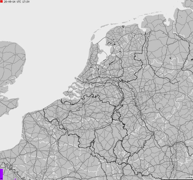 Mapa wyładowań atmosferycznych na obszarze Belgii, Luksemburga, Niderlandów