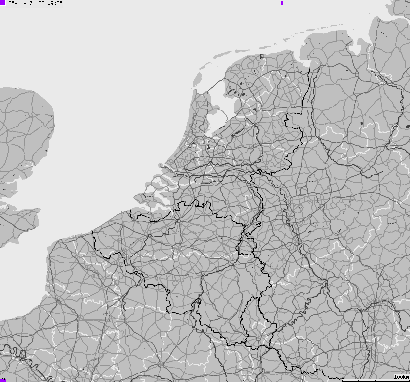 Map of lightnings across Belgium, Luxembourg, Netherlands