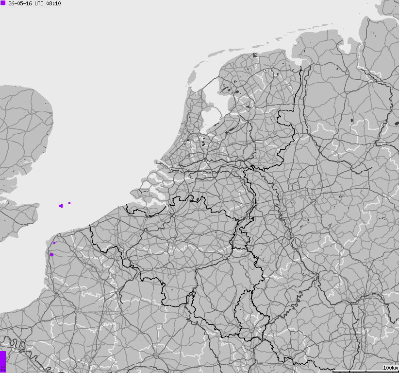 Map of lightnings across Belgium, Luxembourg, Netherlands