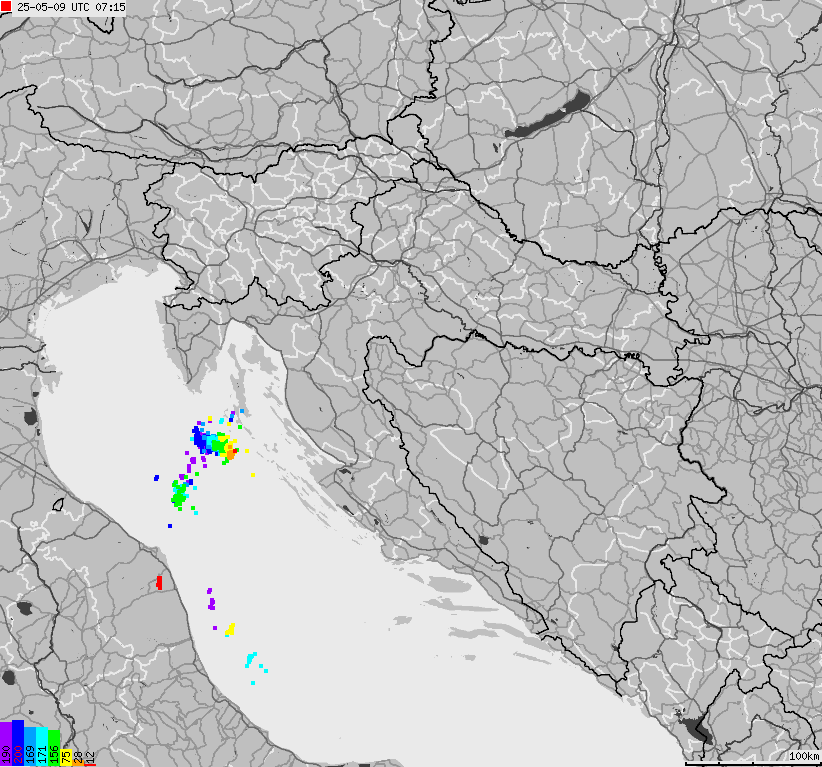 Map of lightnings across Bosnia and Herzegovina, Croatia, Slovenia