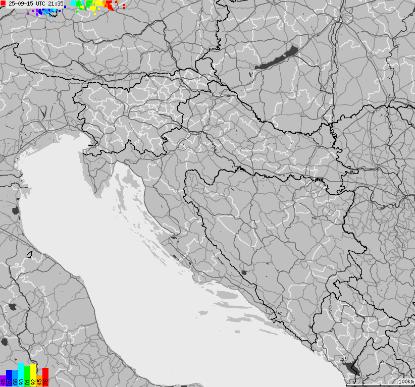 Map of lightnings across Bosnia and Herzegovina, Croatia, Slovenia