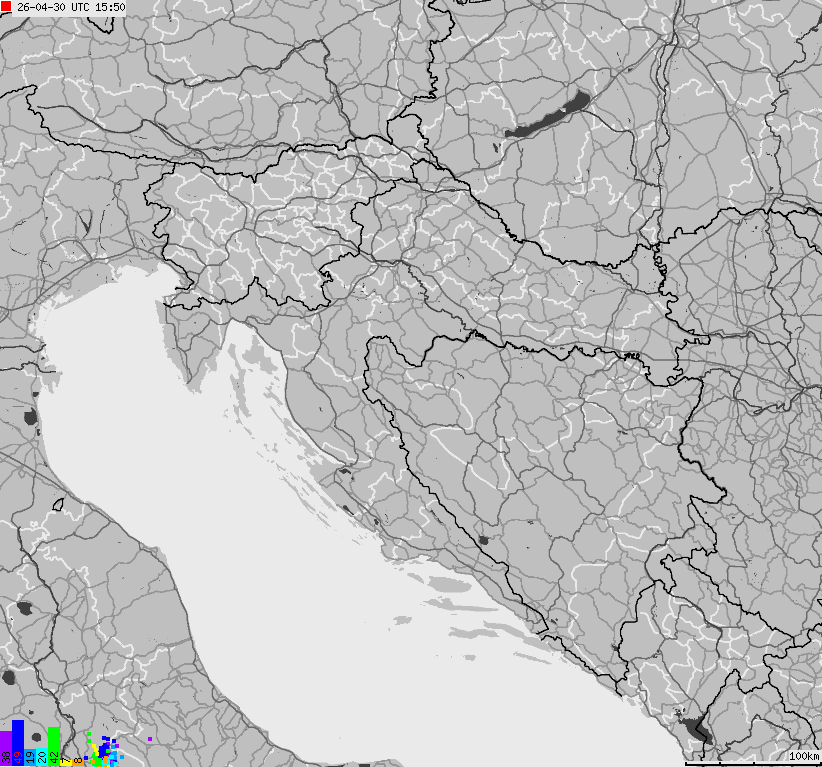 Mapa wyładowań atmosferycznych na obszarze Bośni i Hercegowiny, Chorwacji, Słowenii