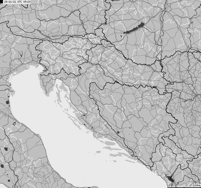 Mapa wyładowań atmosferycznych na obszarze Bośni i Hercegowiny, Chorwacji, Słowenii