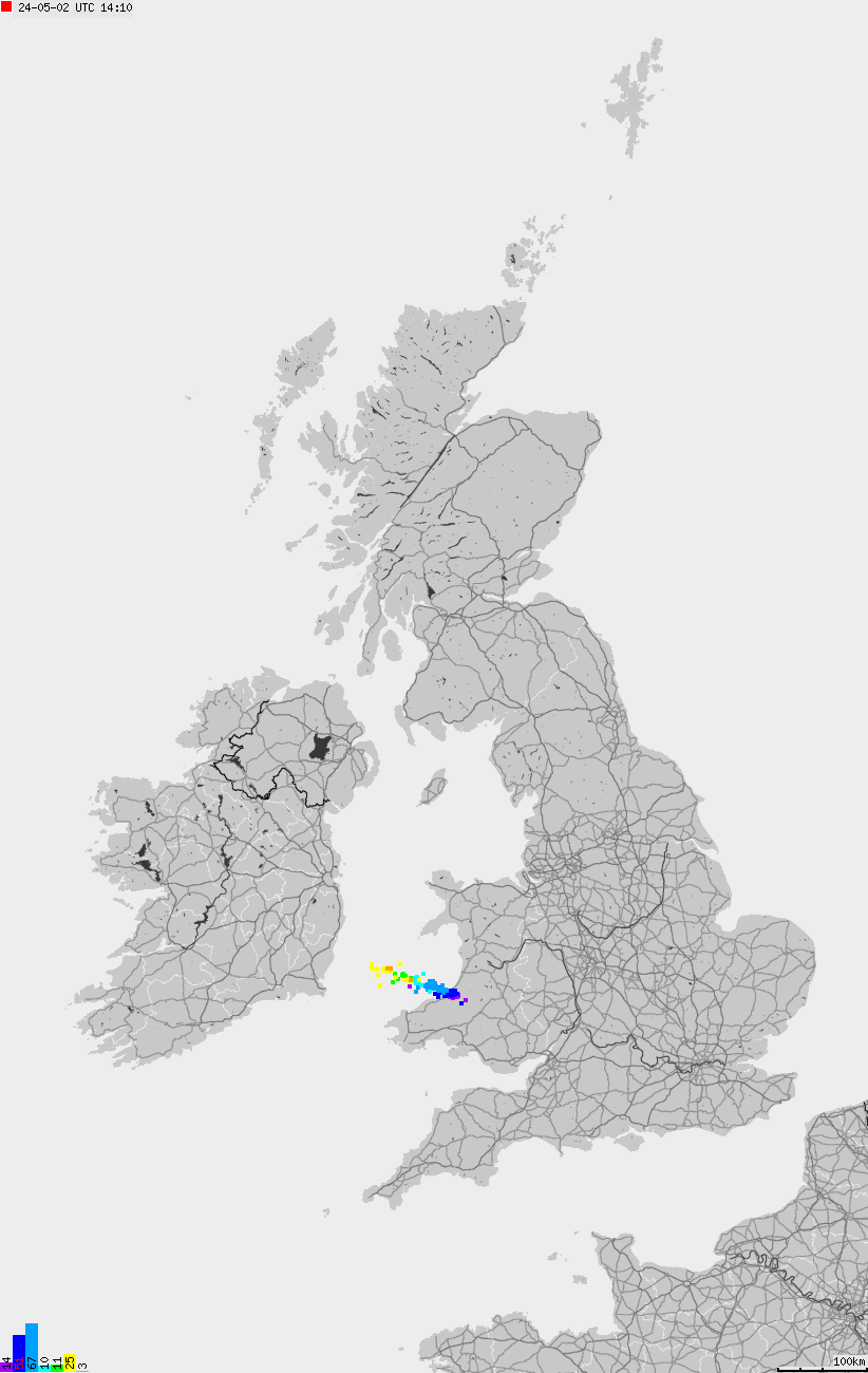 Map of lightnings across British Isles
