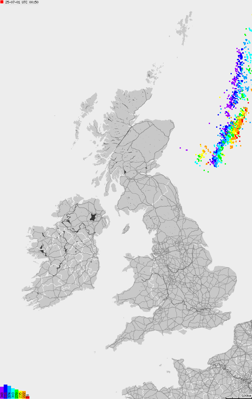 Map of lightnings across British Isles