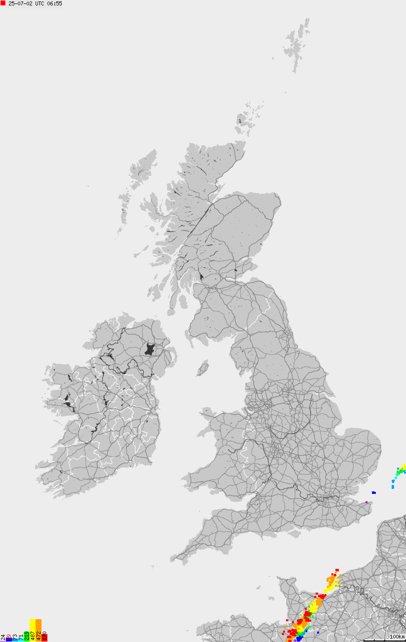 Map of lightnings across British Isles