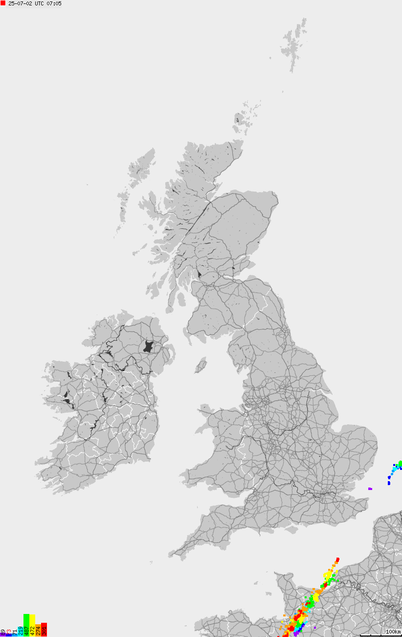 Map of lightnings across British Isles