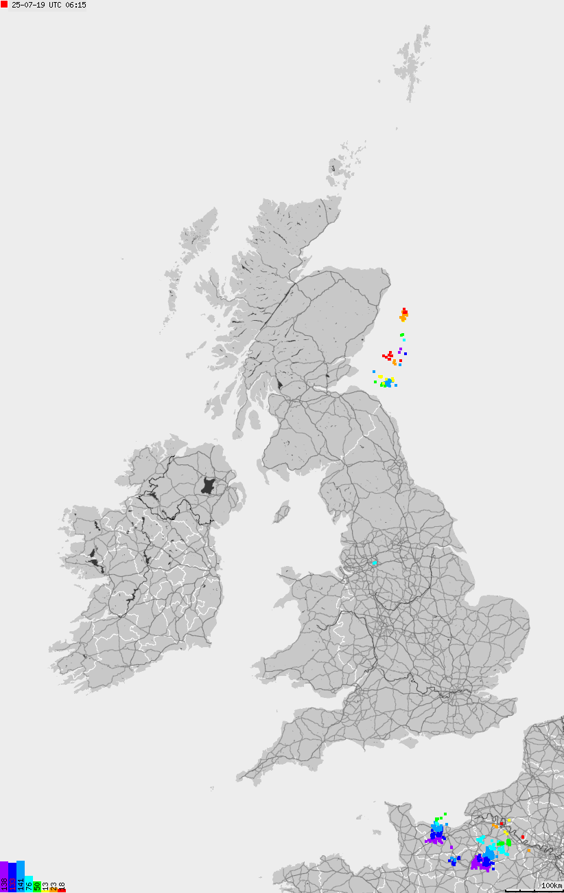 Map of lightnings across British Isles