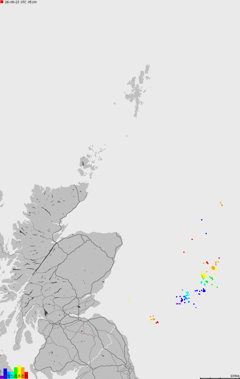 Map of lightnings across British Isles