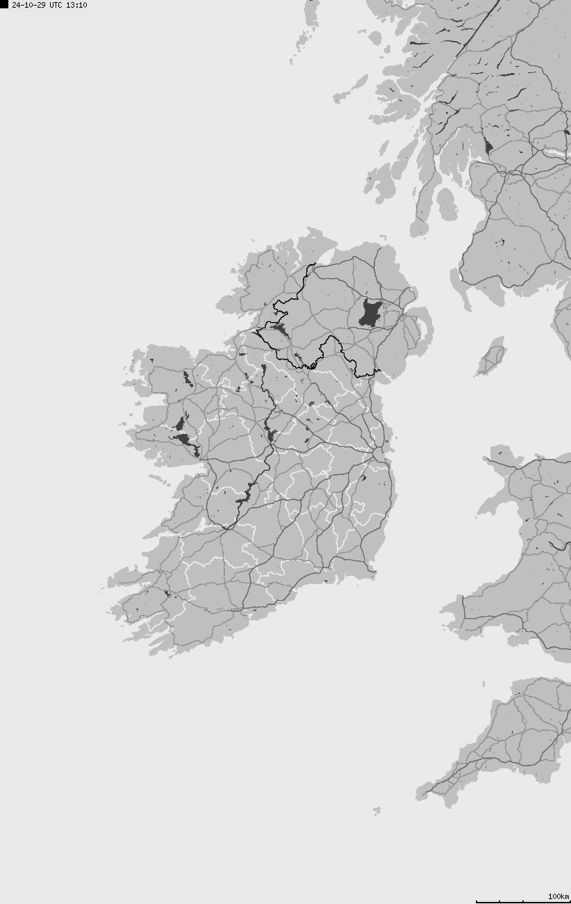 Mapa wyładowań atmosferycznych na obszarze Wysp Brytyjskich