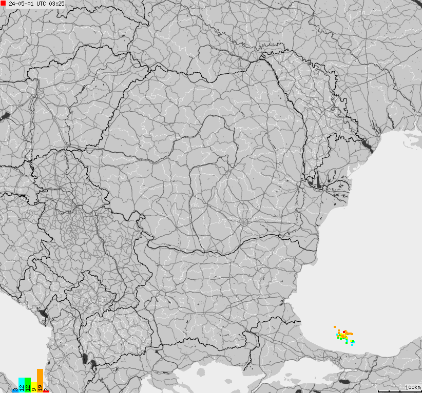 Map of lightnings Bulgaria, Moldavia, Romania