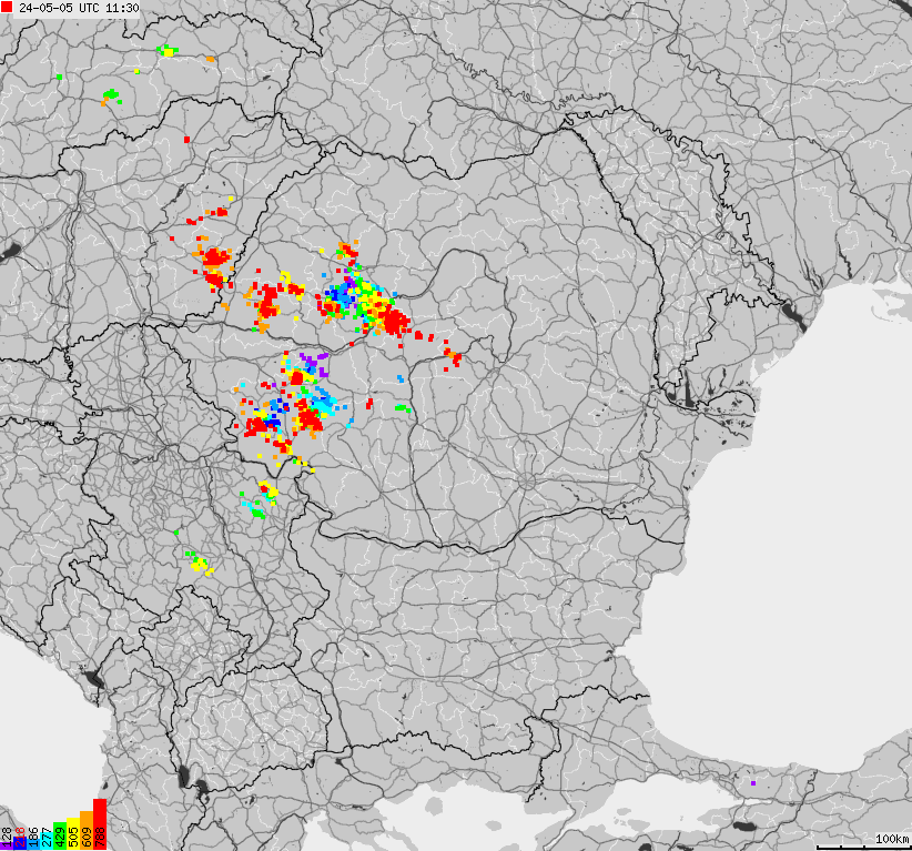 Map of lightnings Bulgaria, Moldavia, Romania