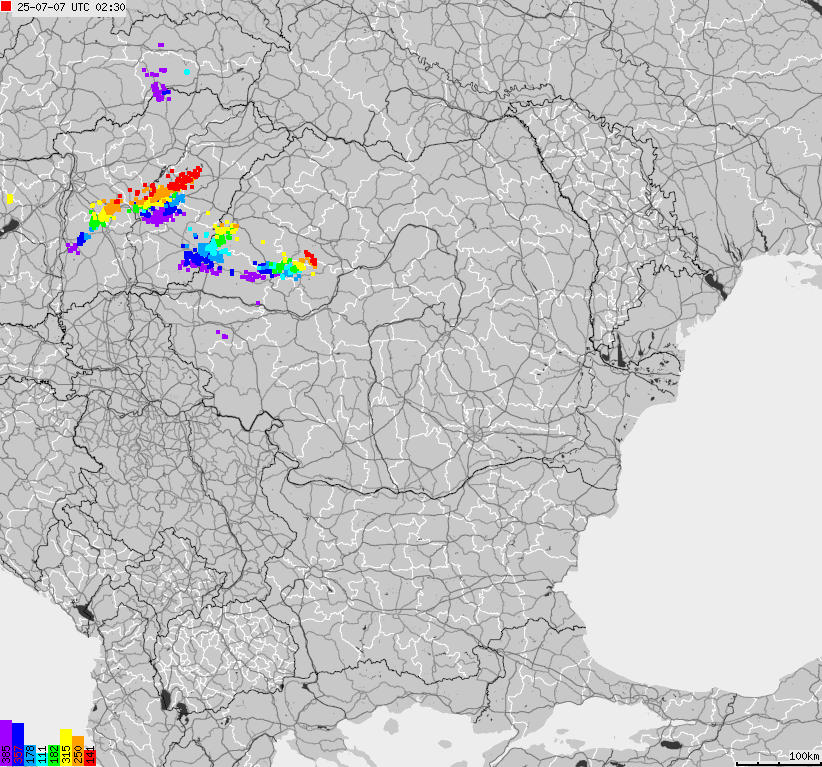 Map of lightnings Bulgaria, Moldavia, Romania
