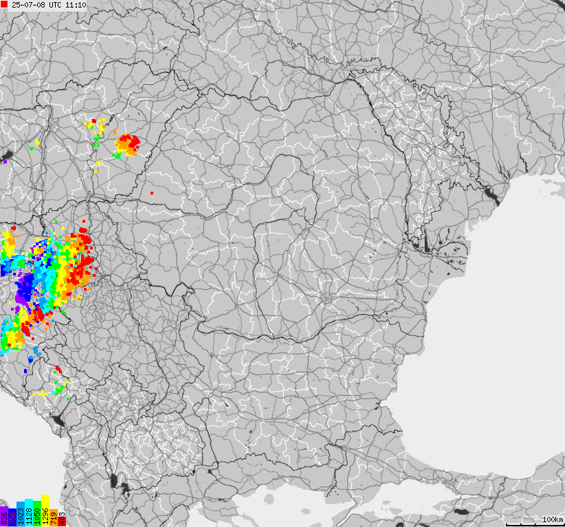 Map of lightnings Bulgaria, Moldavia, Romania