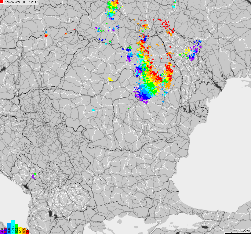 Map of lightnings Bulgaria, Moldavia, Romania