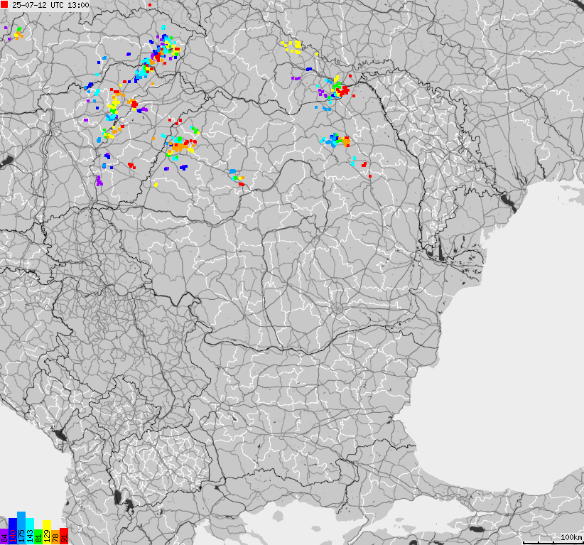 Map of lightnings Bulgaria, Moldavia, Romania