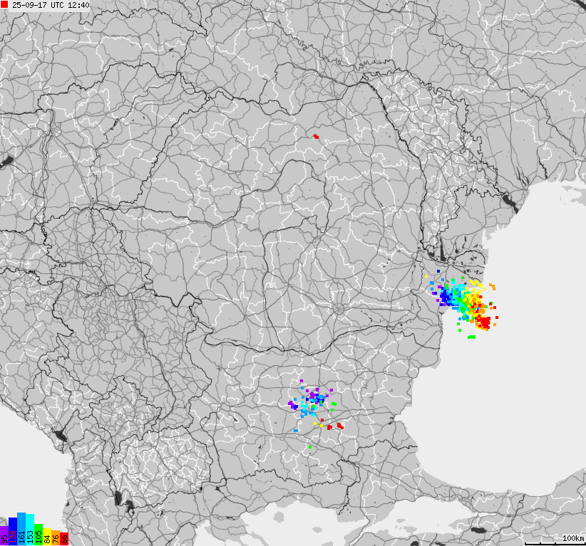 Map of lightnings Bulgaria, Moldavia, Romania