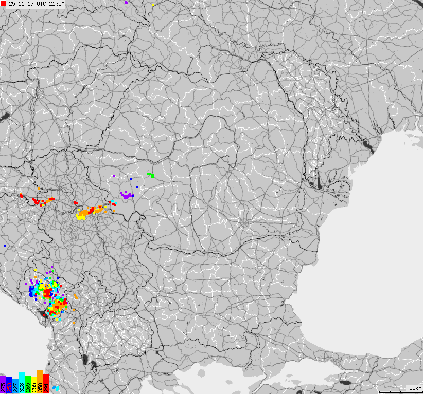 Map of lightnings Bulgaria, Moldavia, Romania