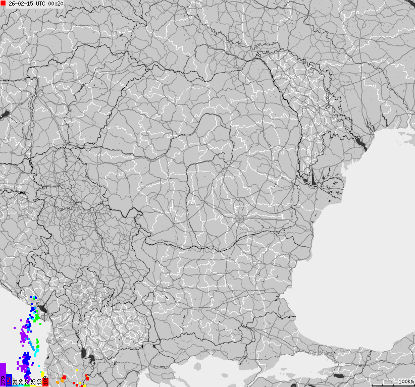Map of lightnings Bulgaria, Moldavia, Romania