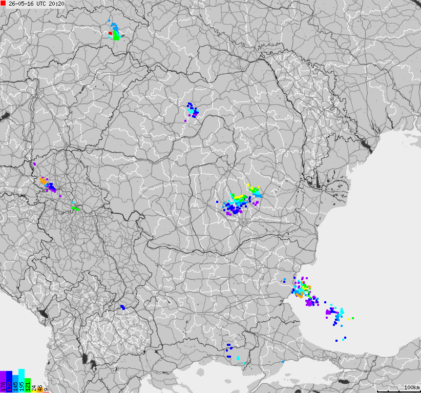 Map of lightnings Bulgaria, Moldavia, Romania