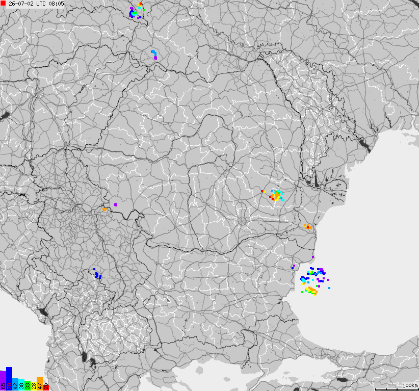 Map of lightnings Bulgaria, Moldavia, Romania
