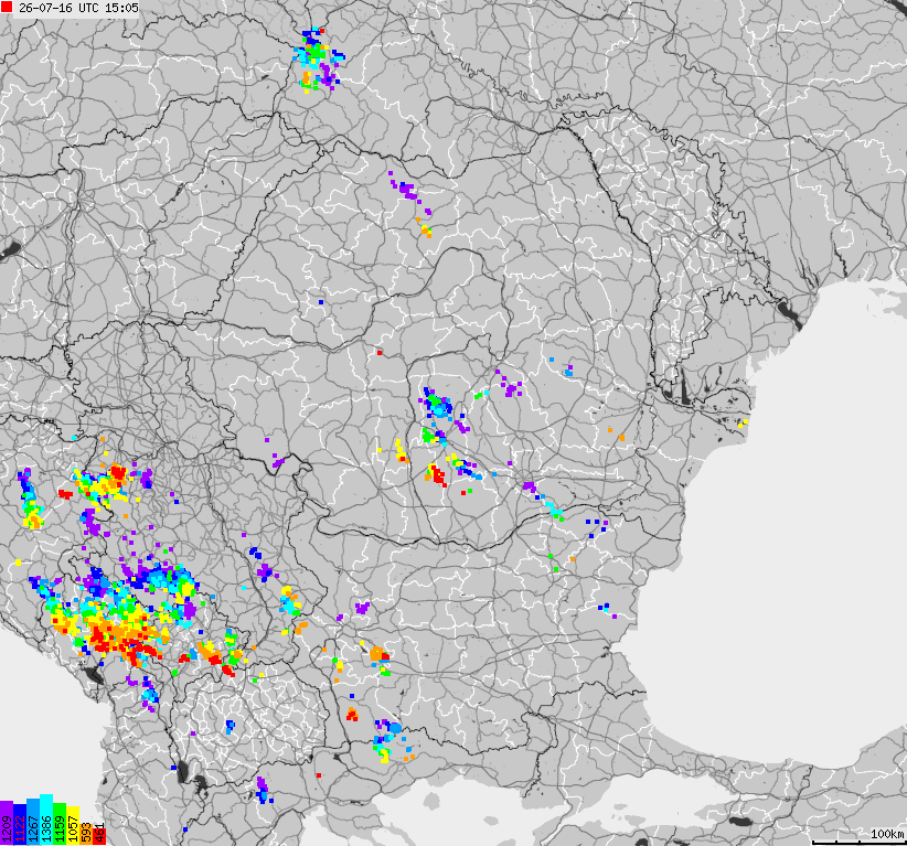 Map of lightnings Bulgaria, Moldavia, Romania