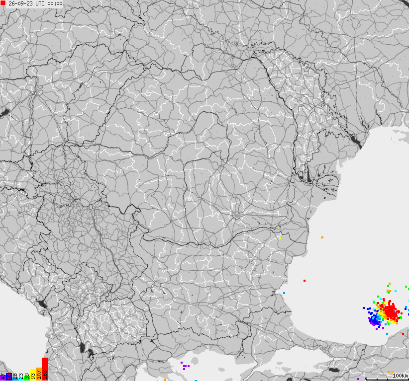 Map of lightnings Bulgaria, Moldavia, Romania
