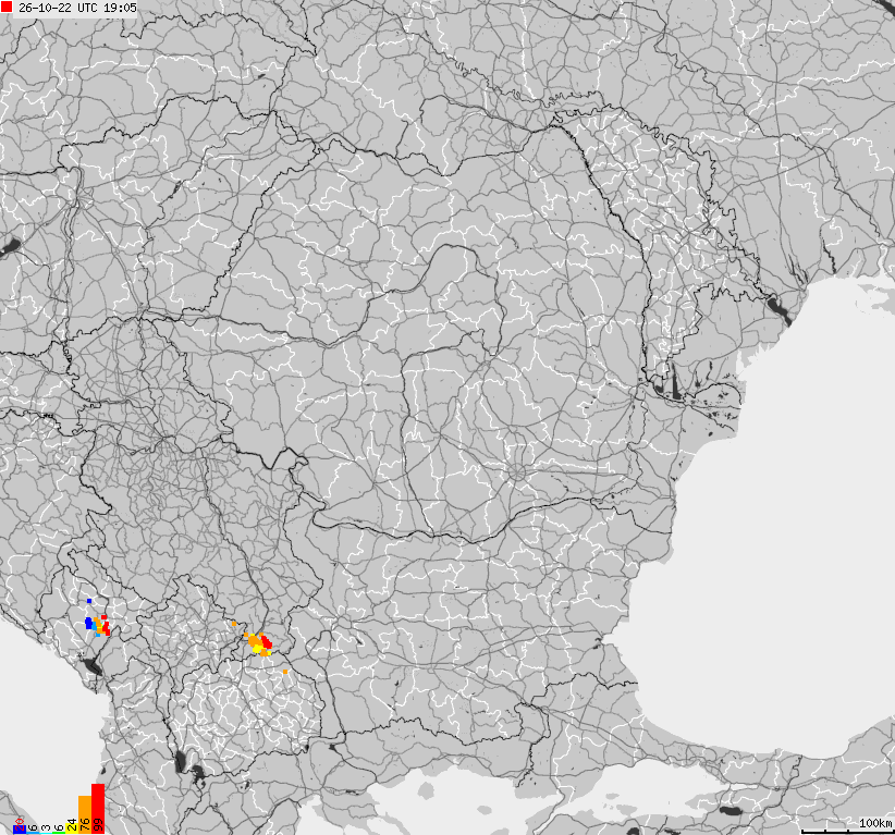 Mapa wyładowań atmosferycznych Bułgarii, Mołdawii, Rumunii