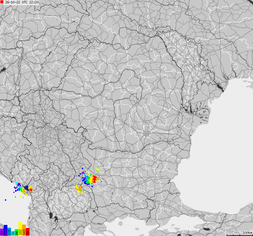 Map of lightnings Bulgaria, Moldavia, Romania