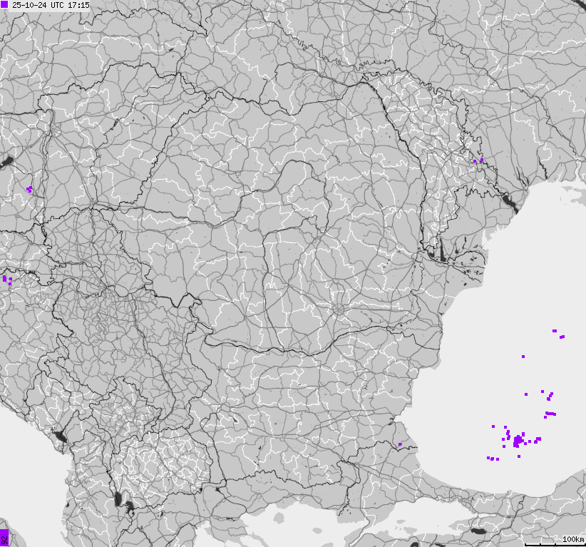 Map of lightnings Bulgaria, Moldavia, Romania