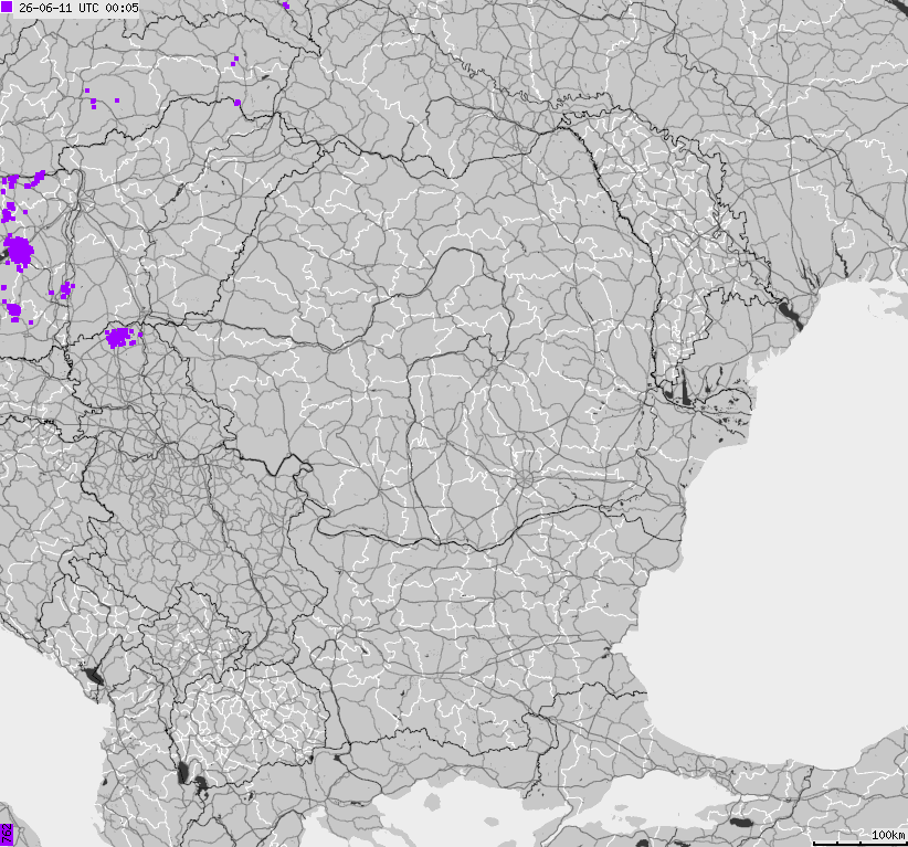 Map of lightnings Bulgaria, Moldavia, Romania